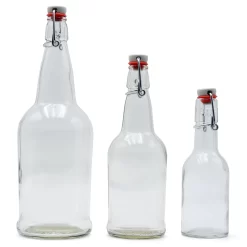 Clear EZ Cap Bottles W/ Swing Top - 16 Oz -Wine Making Equipment 41008 Clear EZ Cap Bottles Swing Tops three closed 7b3bcf3b 014e 4362 85ab ef6f767f181a